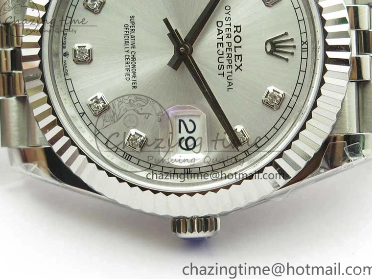 MiroTime 0327 DateJust 41MM 126334 904L SS VRF 1:1 Best Edition Silver Dial Crystals Markers on SS Jubilee Bracelet A FashionForward 2907